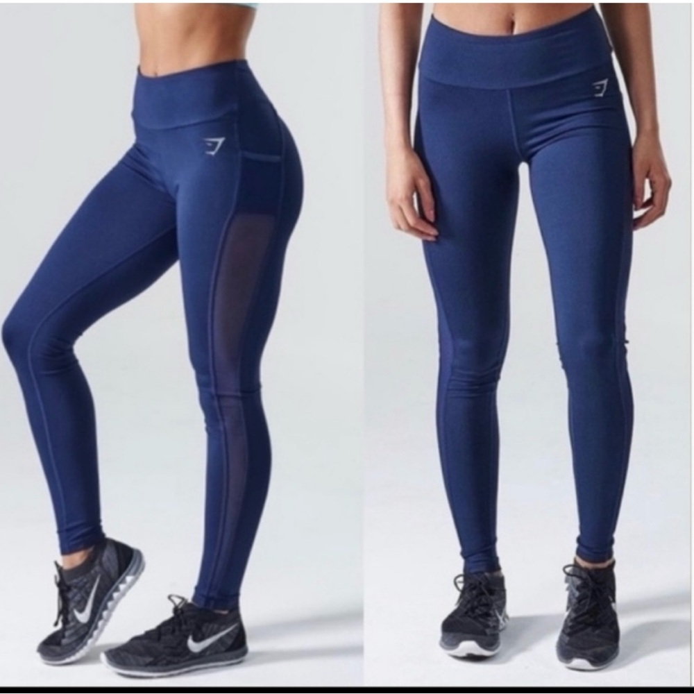 Gymshark training mesh pocket leggings blue size xs